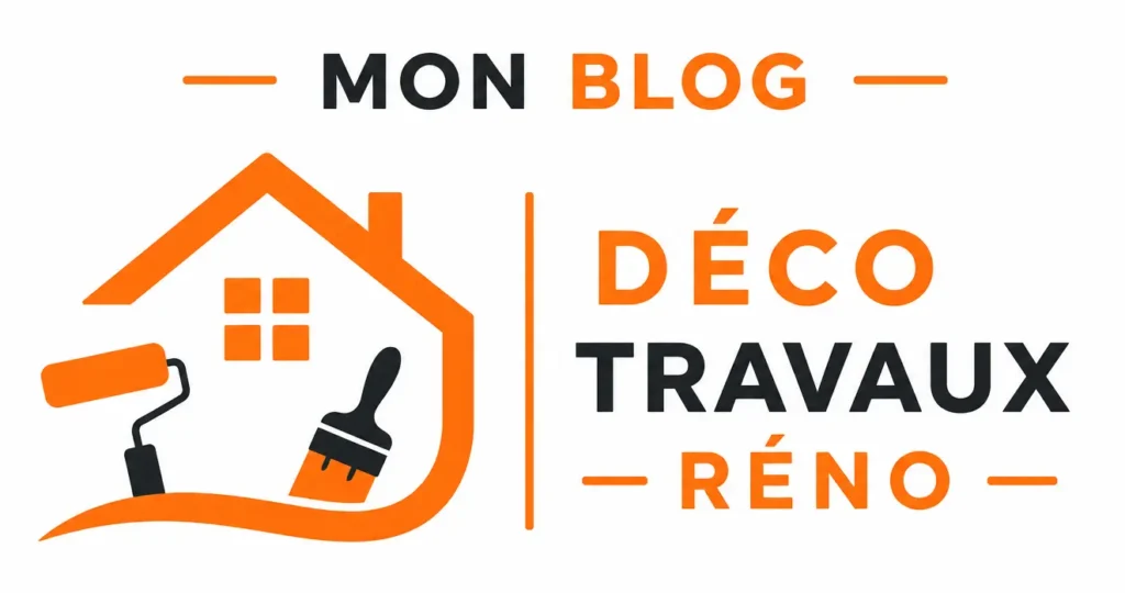 Logo de décoration et rénovation de maison noir et or avec toit moderne, texte DECO TRAVAUX RÉNOVATION et slogan Du Conseil à la Rénovation pour entreprise artisan bâtiment.