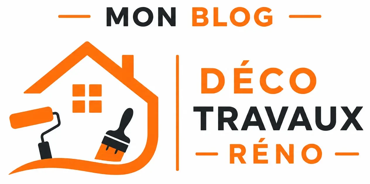 Logo de décoration et rénovation de maison noir et or avec toit moderne, texte DECO TRAVAUX RÉNOVATION et slogan Du Conseil à la Rénovation pour entreprise artisan bâtiment.