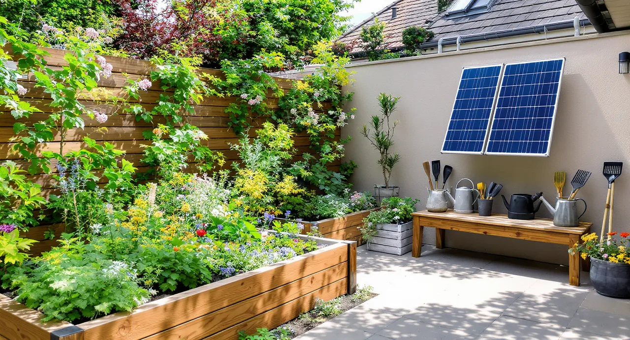 Jardin moderne écologique en DIY avec plantes et matériaux naturels