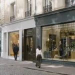 Vitrine de décoration tendance dans une rue parisienne animée