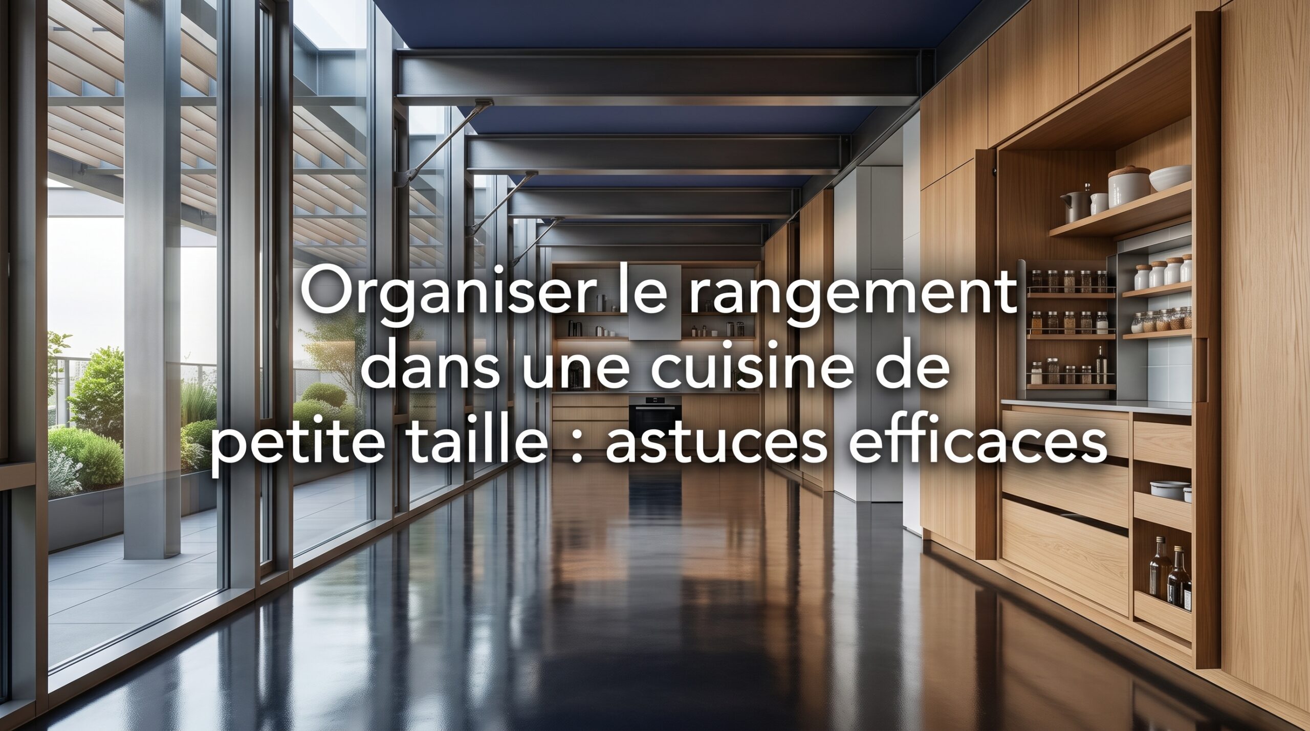Image de couverture stylisée avec titre pour l’article Organiser le rangement dans une cuisine de petite taille : astuces ef…
