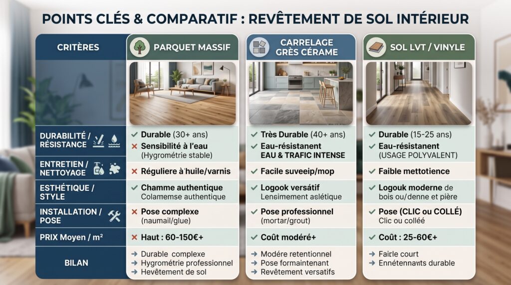 Schéma comparatif réaliste avec texte sur revêtement sol intérieur