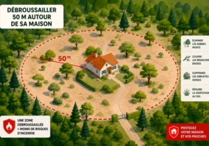 Vue d’un terrain herbeux et envahi avant débroussaillage, illustrant une estimation au mètre carré.