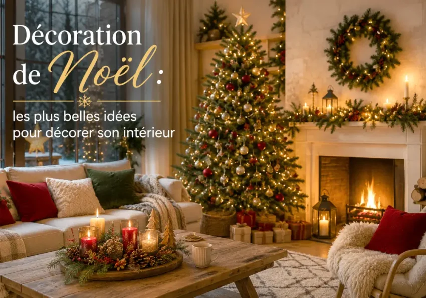 Décoration de Noël : les plus belles idées pour décorer son intérieur 6 Intérieur décoré pour Noël avec guirlandes, sapin et lumière douce dans le salon.