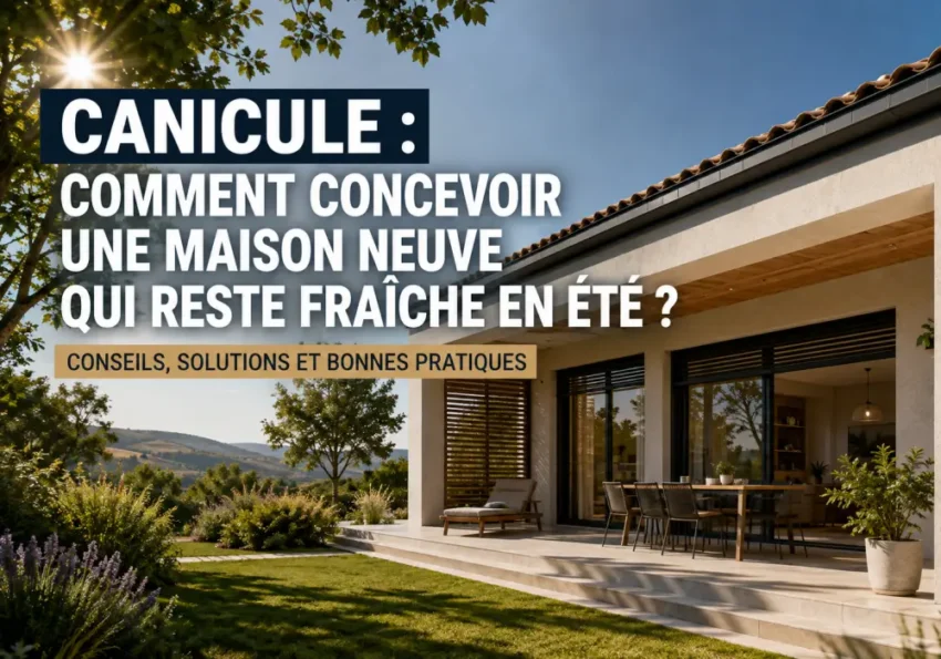 Façade de maison moderne à l’ombre, volets ouverts, ambiance fraîche malgré la canicule